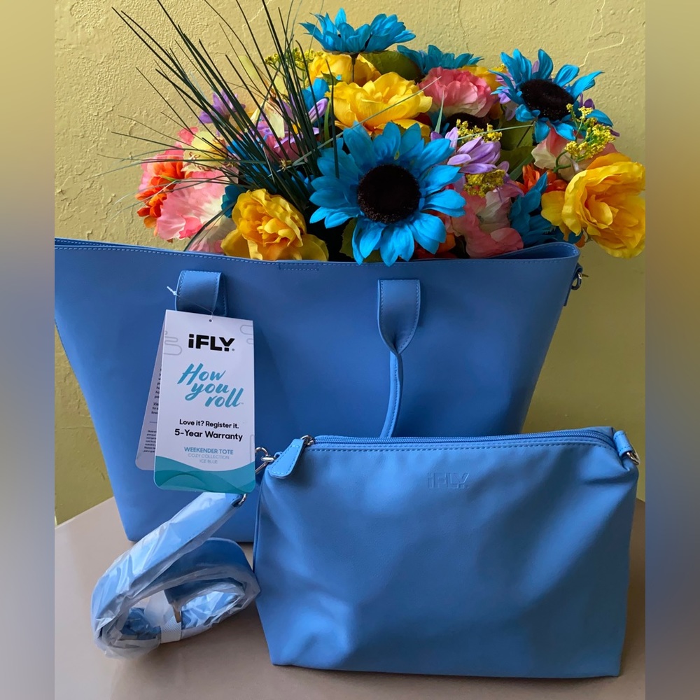 IFLY Blue Weekender Tote and Crossbody Purse Pouch